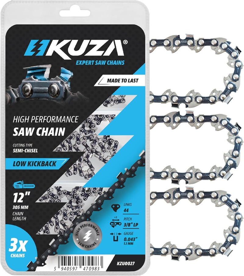 Kuza Premium Chainsaw Chain 12 Inch 3/8" LP Pitch .043" Gauge 44 Drive Links- 61PMM3 44 Fits STIHL HT101, ECHO PPF-210/225/265/280/2620, PPT-260/266-36100050044, 90PX44CQ and more (3 Chains) - Image 1